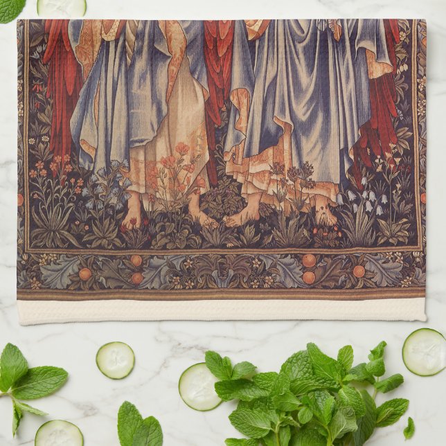 Angeli Laudantes (Praising Angels) by Burne Jones Tea Towel (Folded)