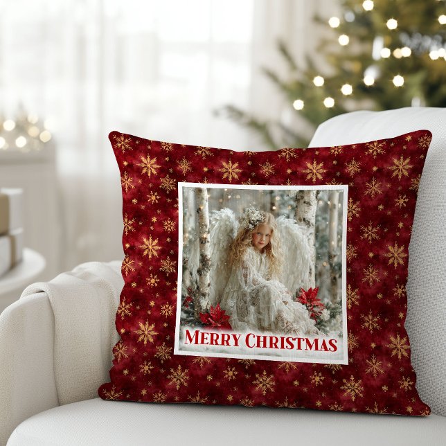Angelic Angel Poinsettia Red Gold Custom Christmas Cushion (Angelic Angel Poinsettia Red Gold Custom Christmas Pillow

)