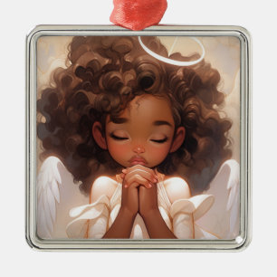 Angelic Black Angel Christmas Delight Metal Ornament