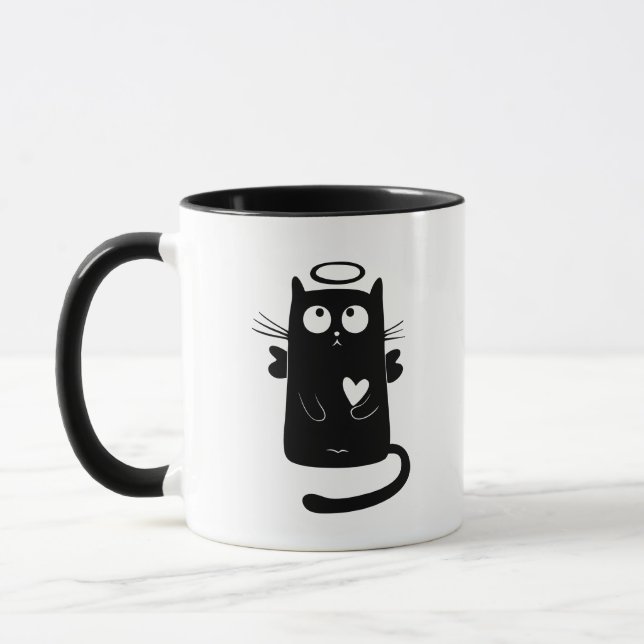 Angelic black cat cartoon mug (Left)