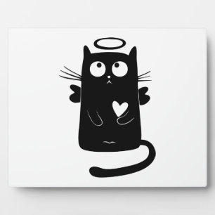 Angelic black cat cartoon plaque