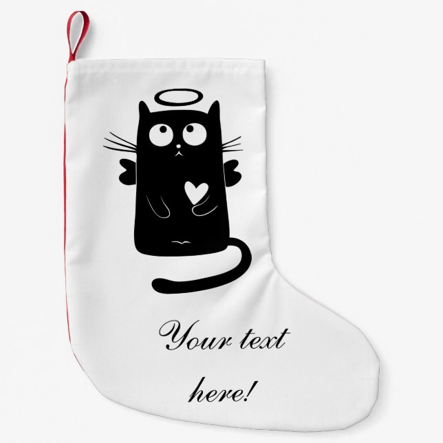 Angelic black cat cartoon small christmas stocking (Front)