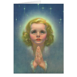 Angelic Blonde Girl with Halo and Stars Praying