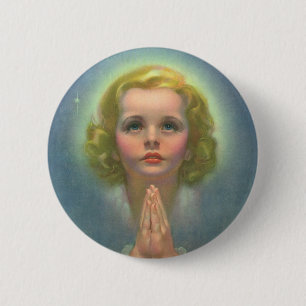 Angelic Blonde Girl with Halo and Stars Praying 6 Cm Round Badge