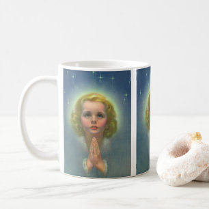 Angelic Blonde Girl with Halo and Stars Praying Coffee Mug