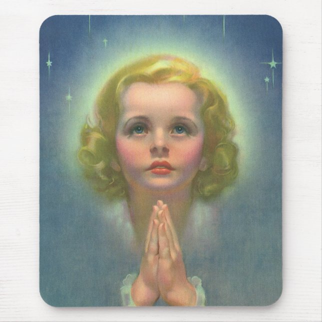 Angelic Blonde Girl with Halo and Stars Praying Mouse Pad (Front)