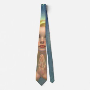 Angelic Blonde Girl with Halo and Stars Praying Tie