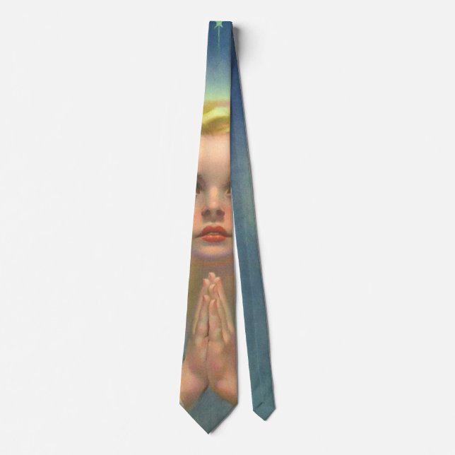 Angelic Blonde Girl with Halo and Stars Praying Tie (Front)