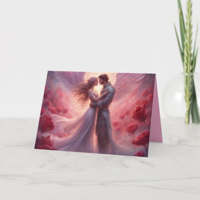 Angelic couple romance roses Valentines Day Card (Front)