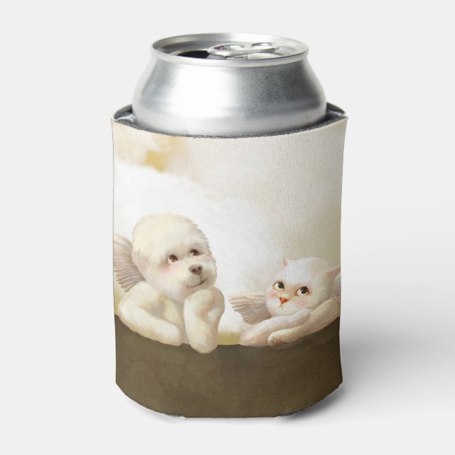 Angelic Dog and Cat on Cloud Can Cooler (Can Front)