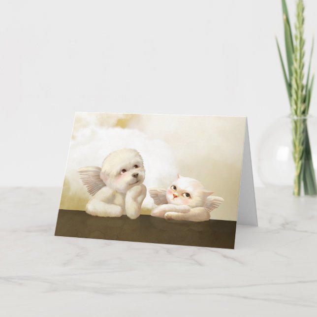 Angelic Dog and Cat on Cloud Card (Front)