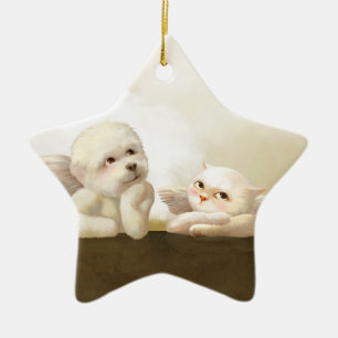 Angelic Dog and Cat on Cloud Ceramic Ornament