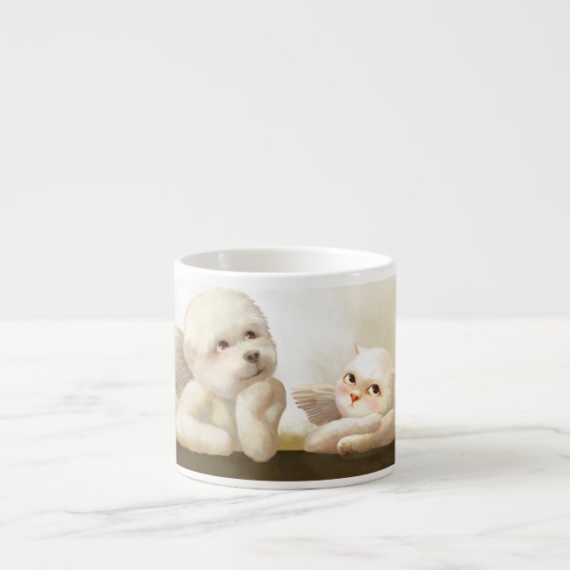Angelic Dog and Cat on Cloud Espresso Cup (Front)