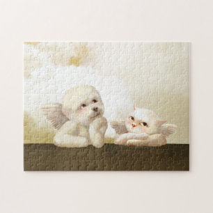 Angelic Dog and Cat on Cloud Jigsaw Puzzle