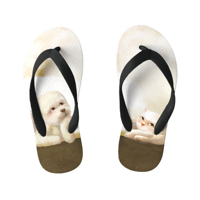 Angelic Dog and Cat on Cloud Kid's Thongs (Footbed)