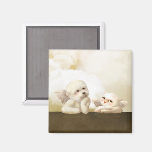 Angelic Dog and Cat on Cloud Magnet