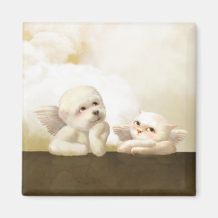 Angelic Dog and Cat on Cloud Magnet