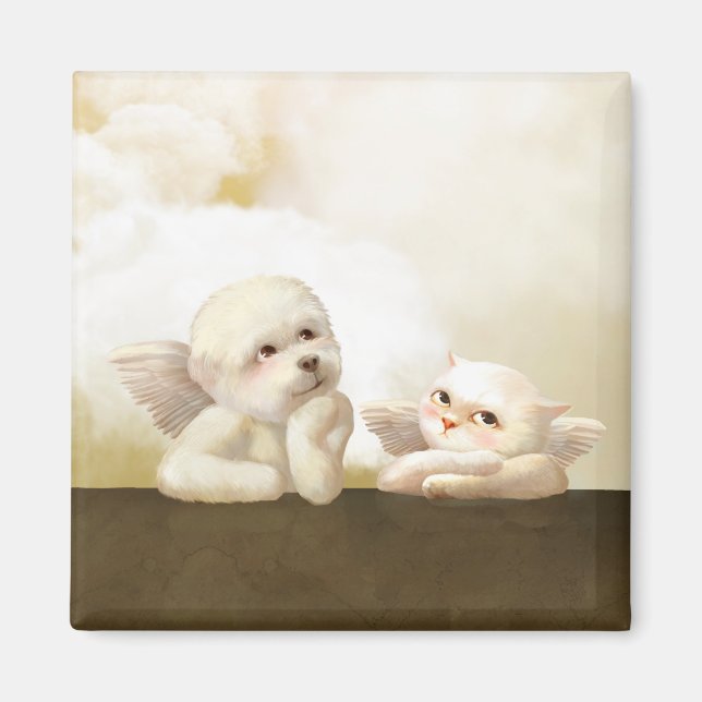 Angelic Dog and Cat on Cloud Magnet (Front)