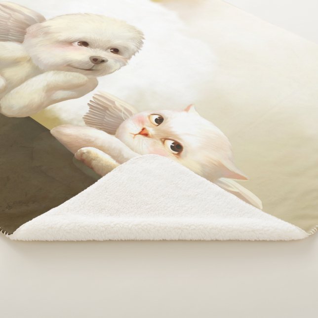 Angelic Dog and Cat on Cloud Sherpa Blanket (3/4)