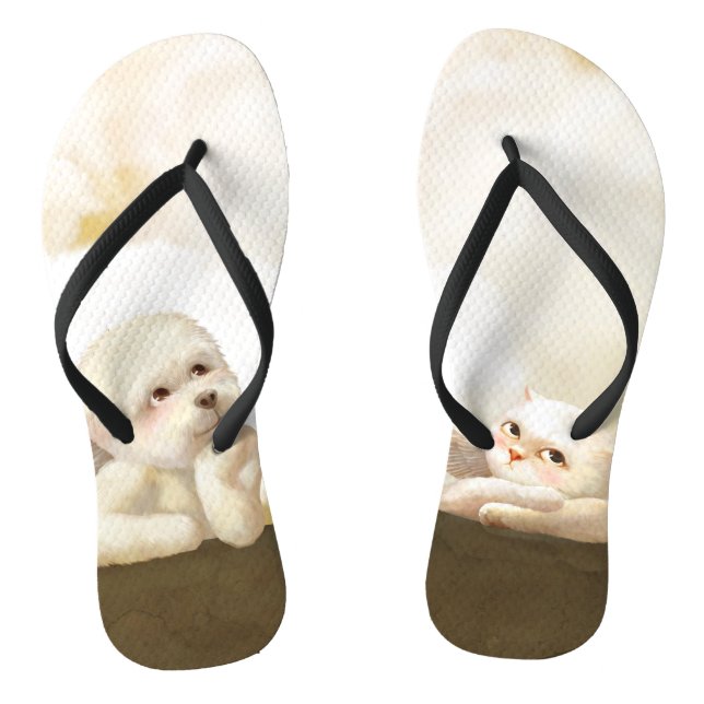 Angelic Dog and Cat on Cloud Thongs (Footbed)