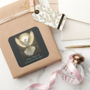 Angelic Dove Vintage Art Nouveau Vector Square Sticker
