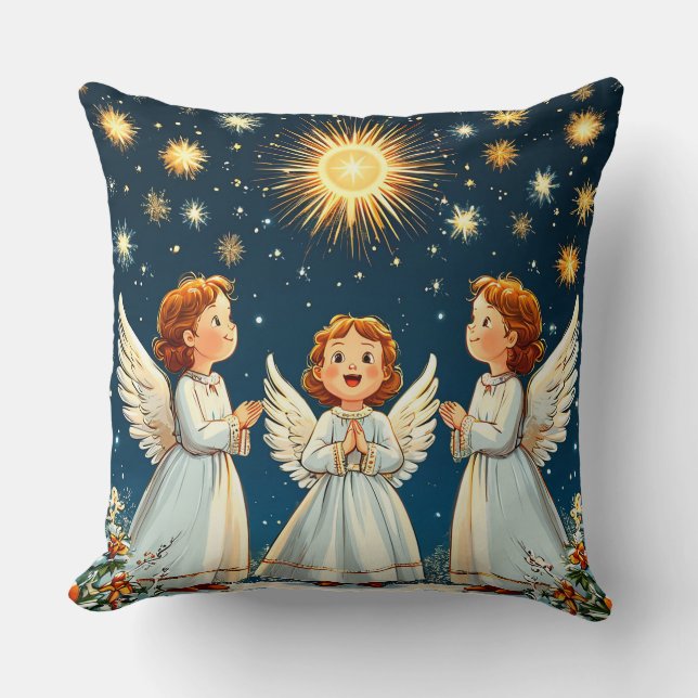 Angelic Figures Under a Starry Night Sky Cushion (Front)