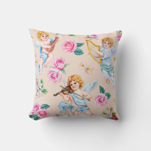 Angelic Florals: Vintage Cupid Pattern Cushion