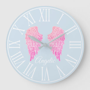 Angelic Pink Angel Wings & Light Blue Large Clock