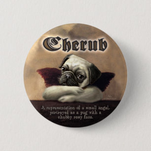 Angelic Pug Cherub Gift Items 6 Cm Round Badge