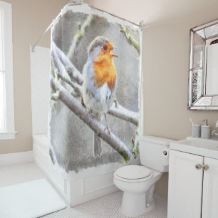 Angelic Robin Watercolor Shower Curtain