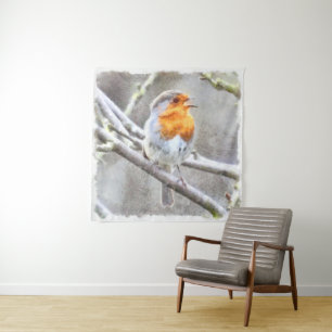 Angelic Robin Watercolor Tapestry