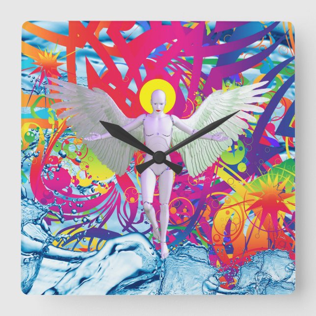 Angelic Robot Square Wall Clock (Front)