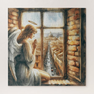Angelic Serenity: Guardian of Old Town's Streets Jigsaw Puzzle