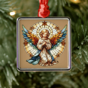 Angelic Stained Glass Reversible Metal Ornament