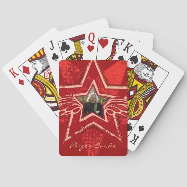 Angelic star red your name & photo playing cards (Back)