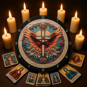 Angelic Winged Cross Large Clock