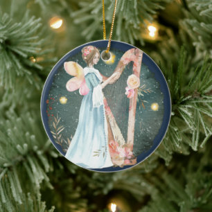 Angelic Winter Music Playing Angel     Ceramic Ornament