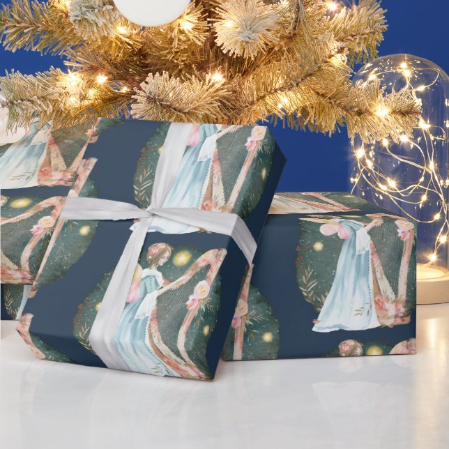 Angelic Winter Music Playing Angel        Wrapping Paper (Holidays)