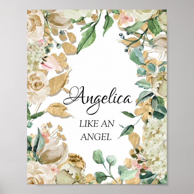Angelica Name Meaning Floral Bridal Birthday Poster (Front)