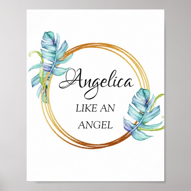 Angelica Name Meaning Floral Golden Frame Poster (Front)