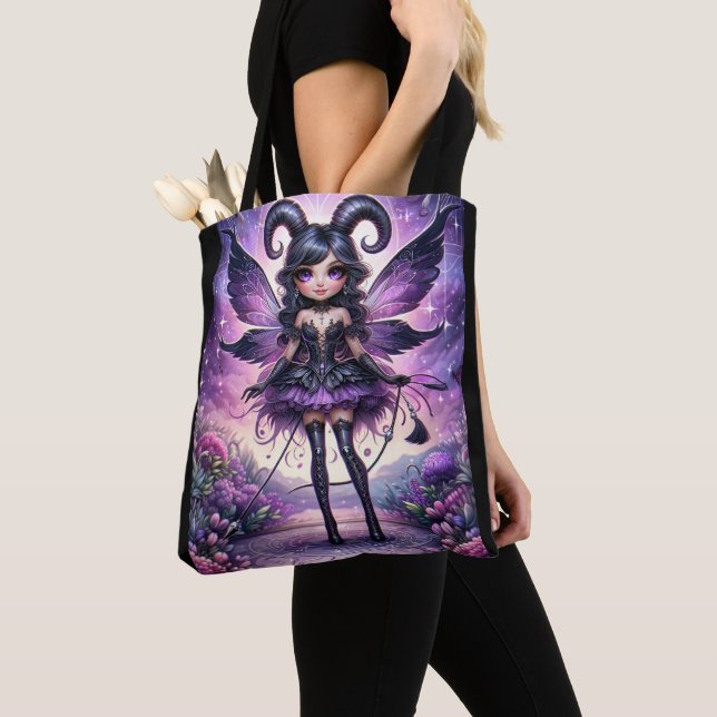 Angelina Purple Gothic Fairy Scorpio Horns Zodiac  Tote Bag (Close Up)