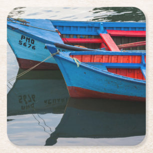 Angelmo harbour, fishing boats. square paper coaster