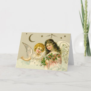 Angels and holly holiday card