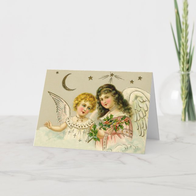 Angels and holly holiday card (Front)