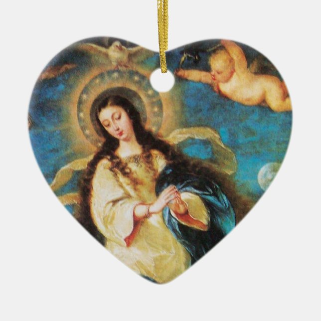 Angels and Immaculate Conception of Virgin, Heart Ceramic Ornament (Front)