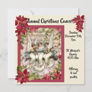 Angels and Poinsettia Christmas Concert Invitation