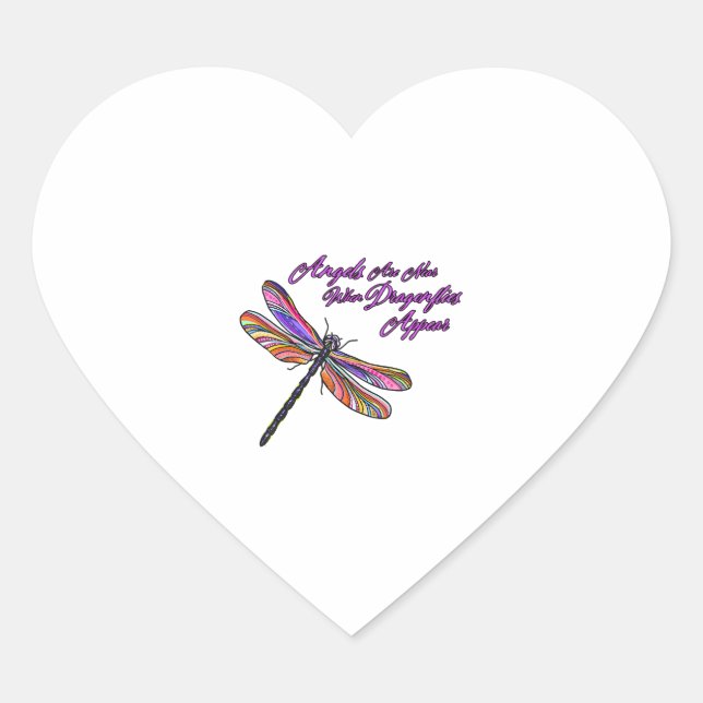 Angels Appear When Dragonflies Are Near - Heart Sticker (Front)