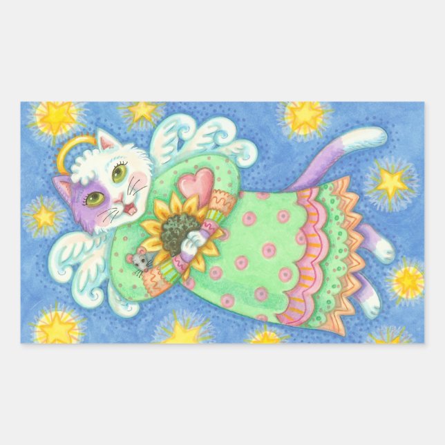 ANGELS ARE WATCHING, CAT STICKERS Rectangle, Sheet (Front)