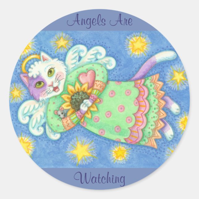 ANGELS ARE WATCHING, CAT STICKERS Round, Sheet (Front)