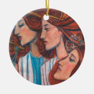 Angels Art Nouveau Ginger Auburn Red Hair Women Ceramic Ornament